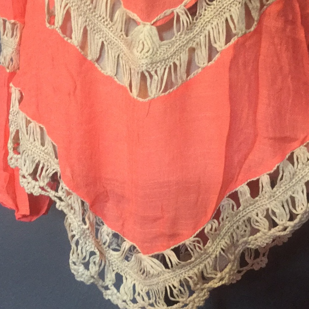❌DONATED❌Coral Mango Soft Crochet V-neck Symmetrical Top - Picture 5 of 10